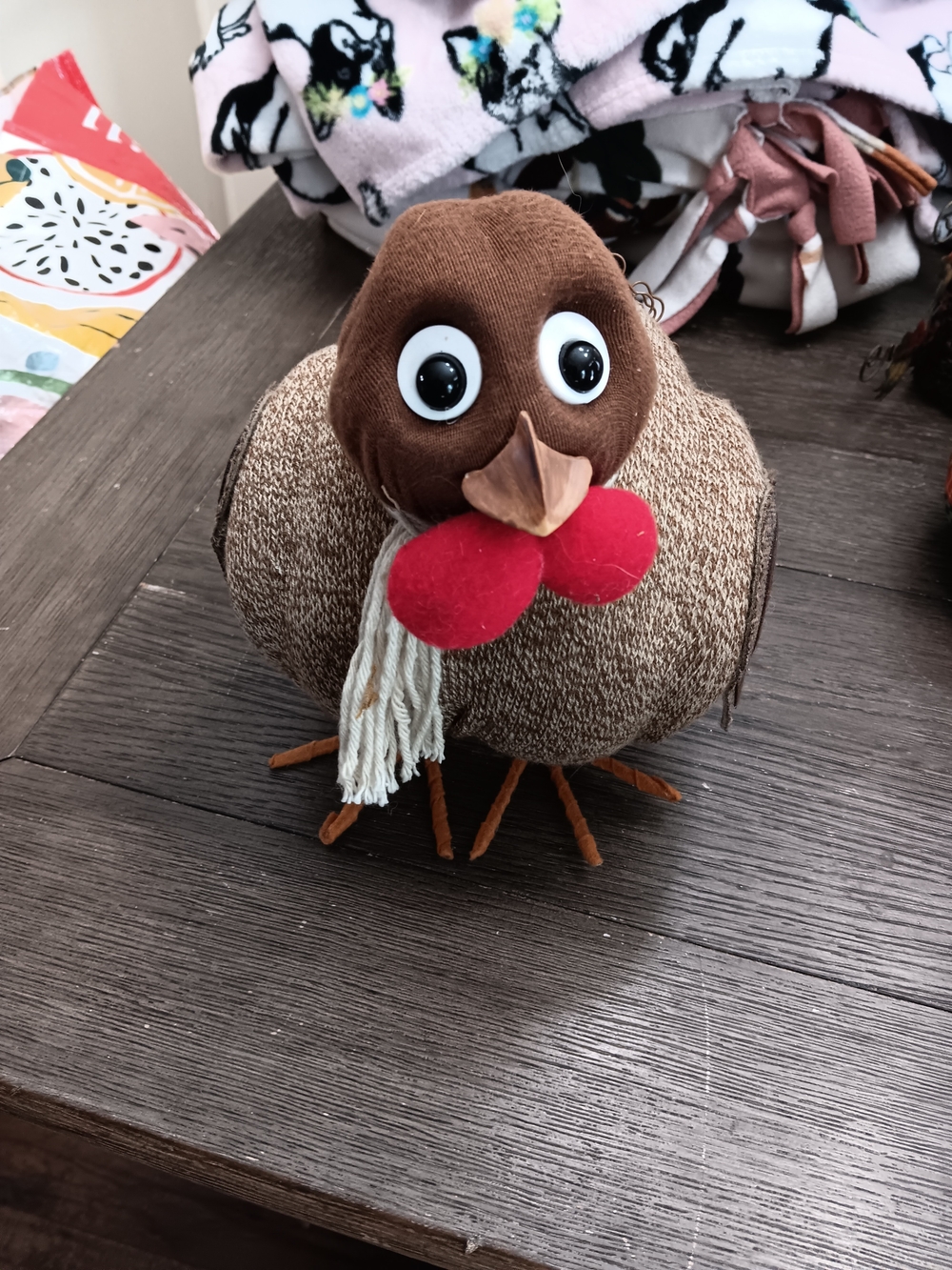 Brown Plush Thanksgiving Turkey with Red Accent - Pet Bird Accessory